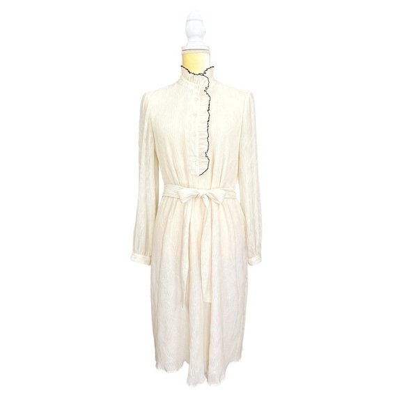 Tory Burch Deneuve Ruffle-Trim Dress Size 2 New Ivory Plissé" Fabric Ruffle EUC - Picture 2 of 10